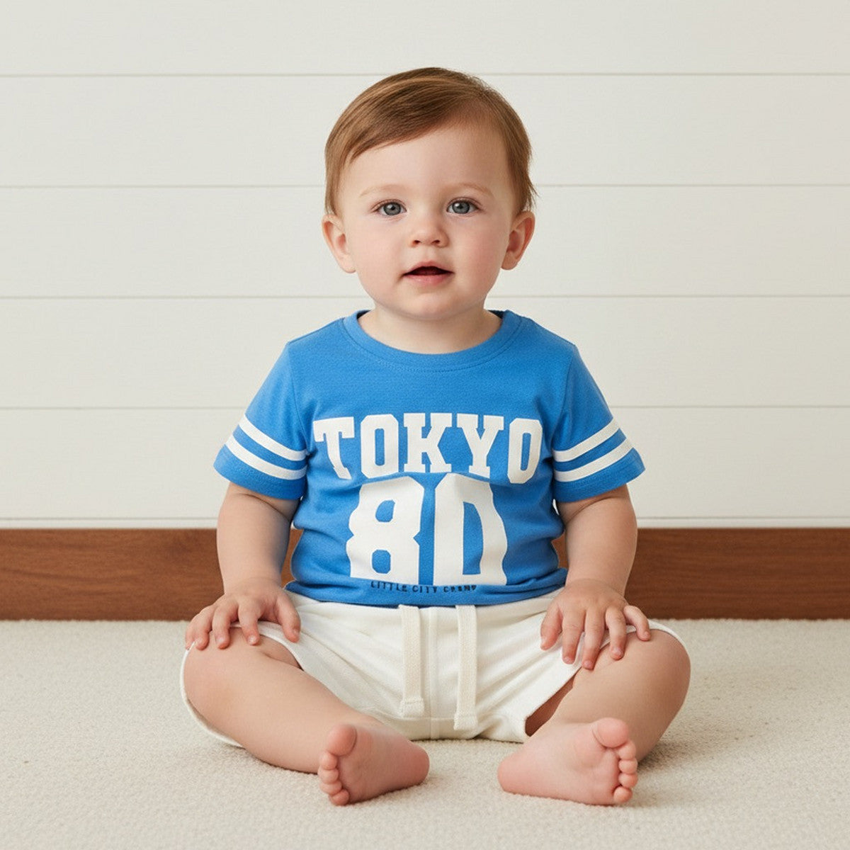 MAX-Tokyo Varsity Print Cotton T-shirt and Shorts Set