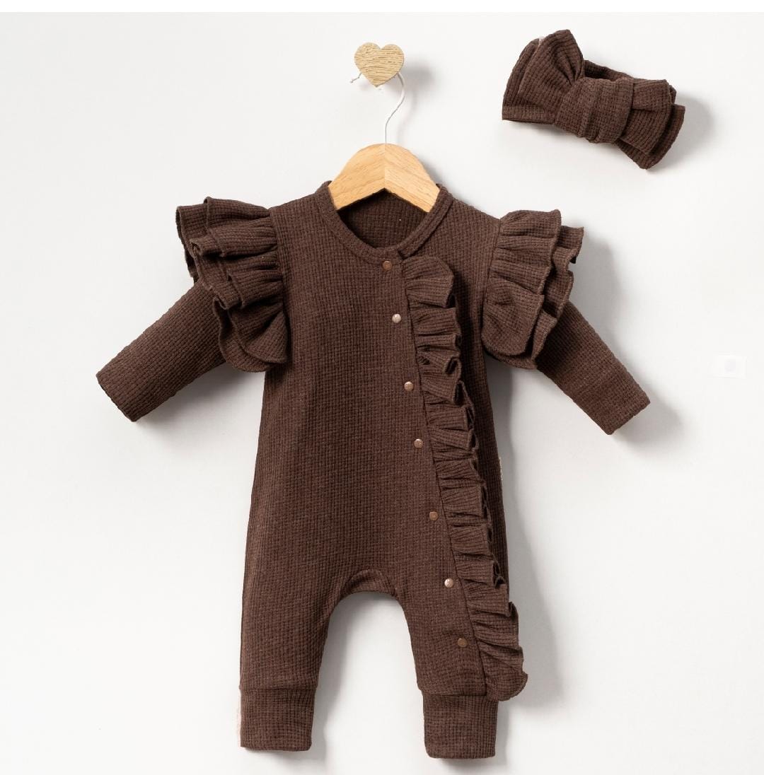 Frilled romper with headband