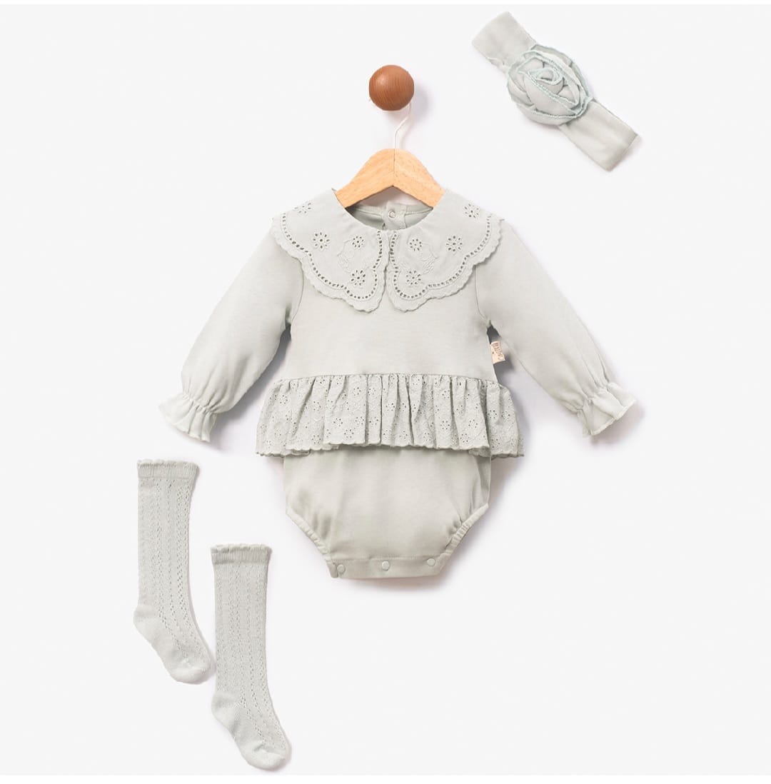 3PC COTTON FRILL BODYSUIT DRESS