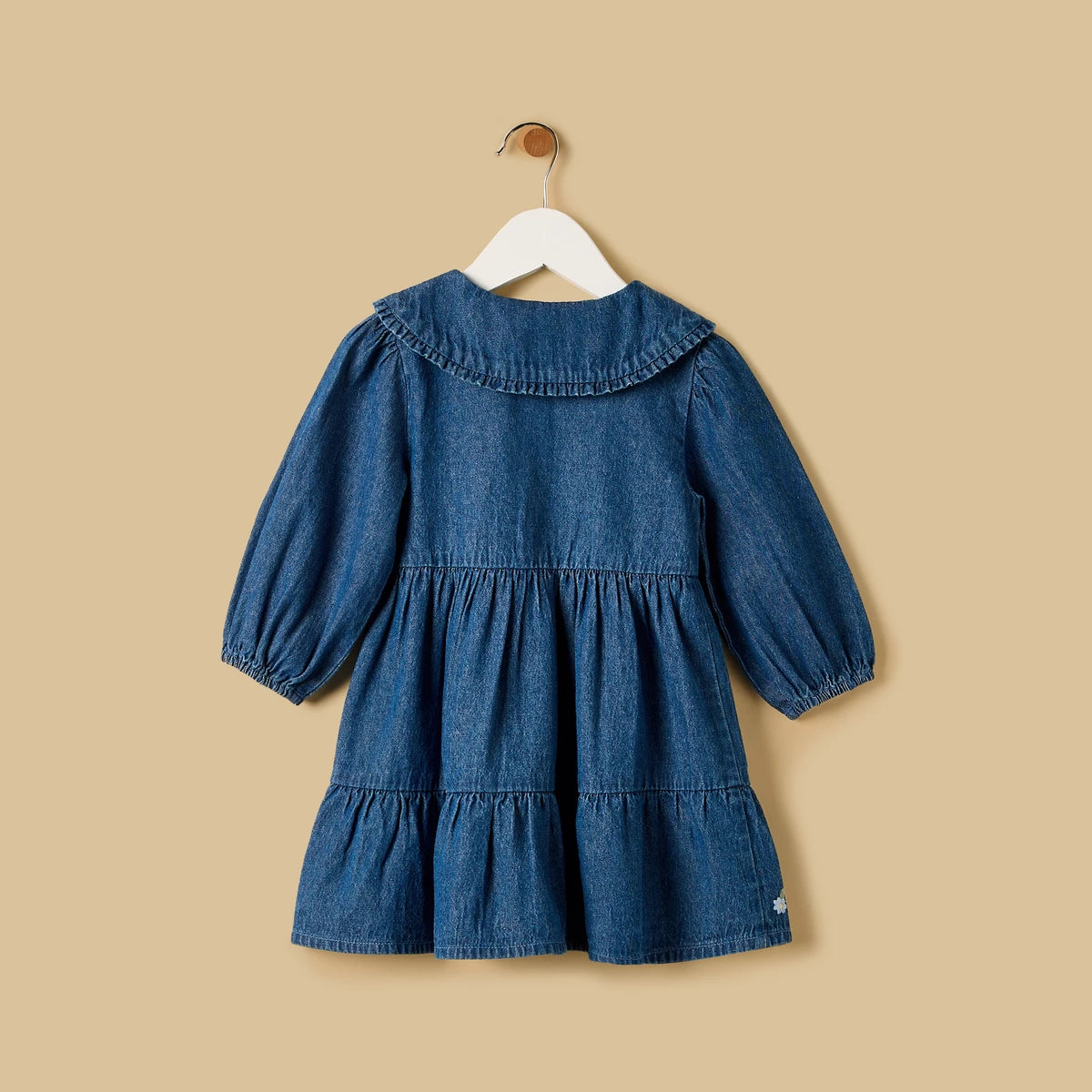 MAX-Embroidered Tiered Denim Dress