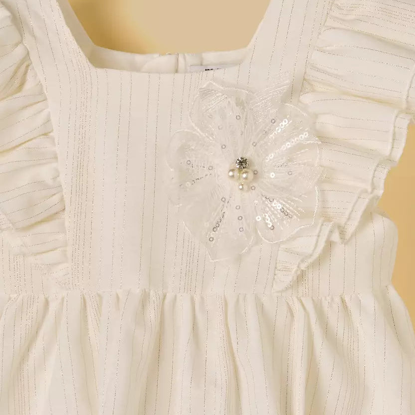 MAX-Lurex Striped Floral Applique Dress