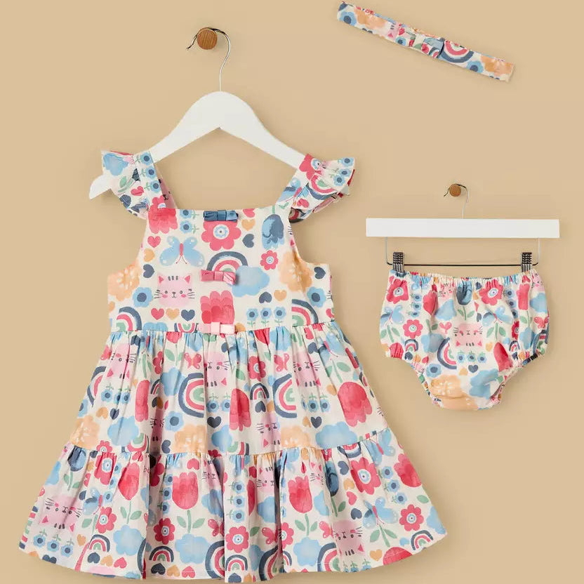 MAX-Printed Sleeveless Dress with Headband and Bloomers