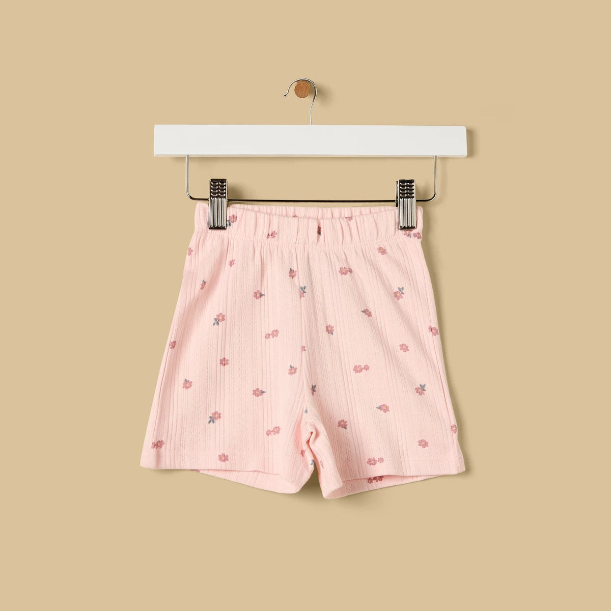 MAX-Floral Print Pointelle Cotton Shorts Set