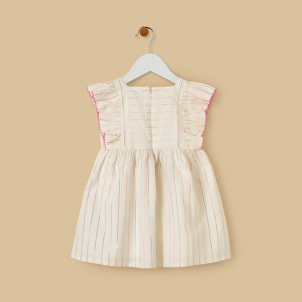 MAX-Angel and Stitch Print Striped Ruffle Sleeves Dress