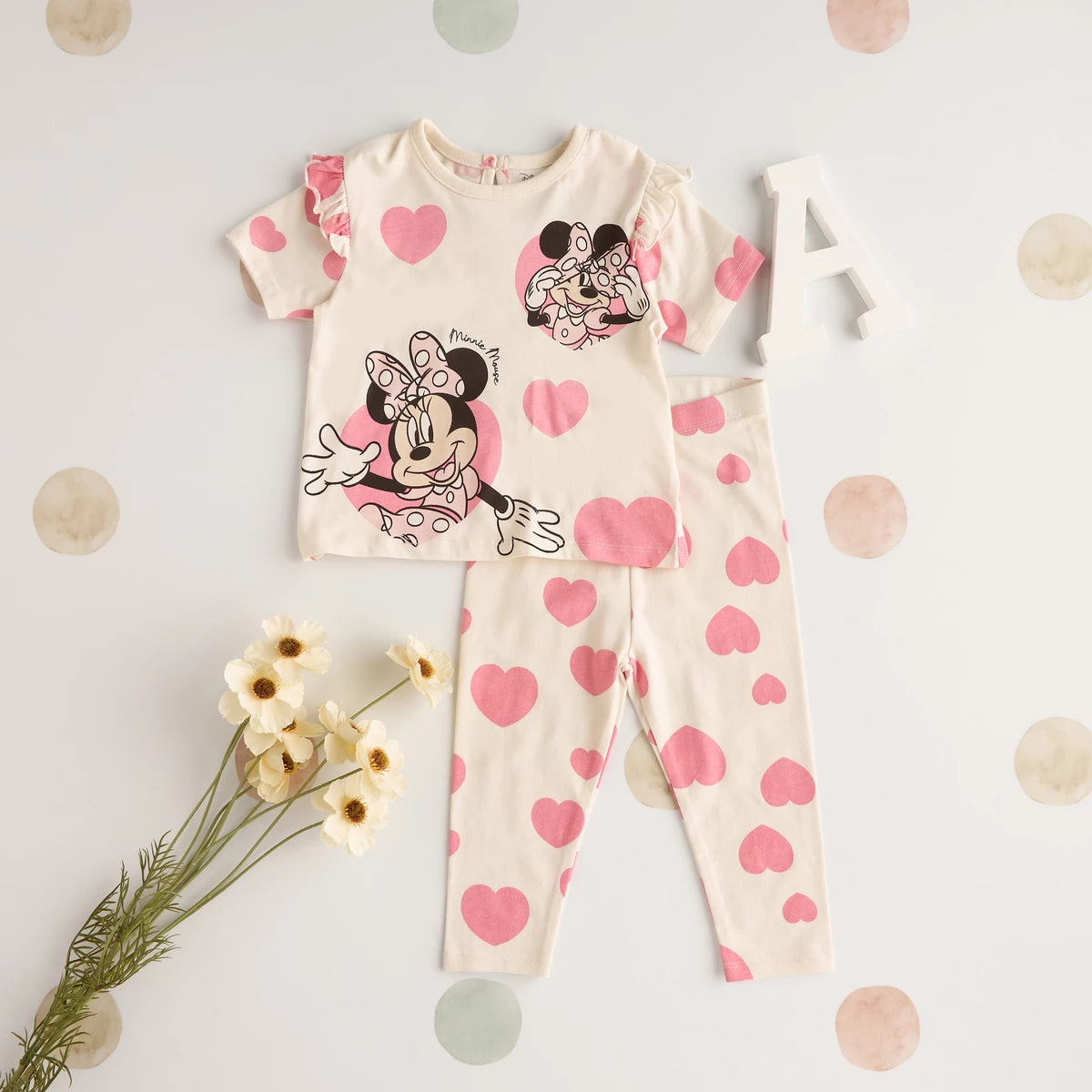 MAX-Minnie Mouse Print T-shirt and Leggings Set