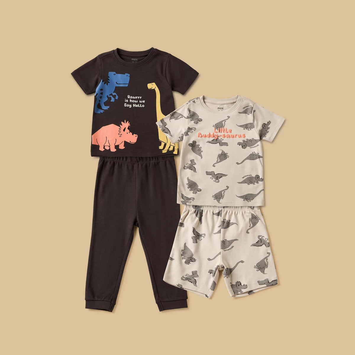 MAX-Pack of 2 - Dinosaur Print Cotton Pyjama Set