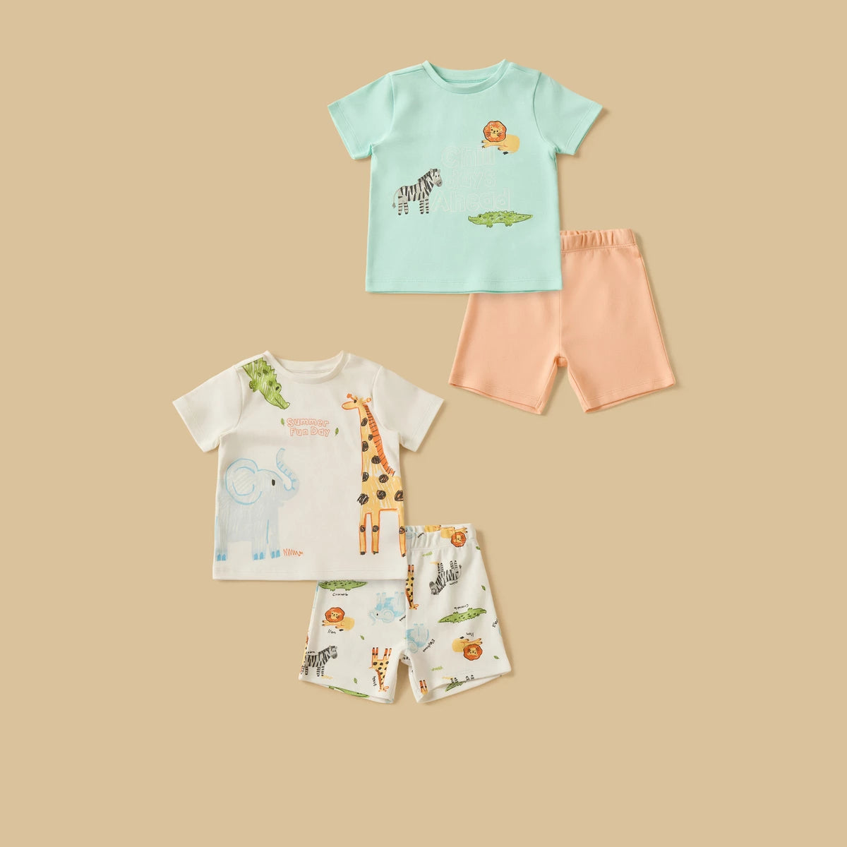 MAX-Safari Print Cotton T-shirt and Shorts Set