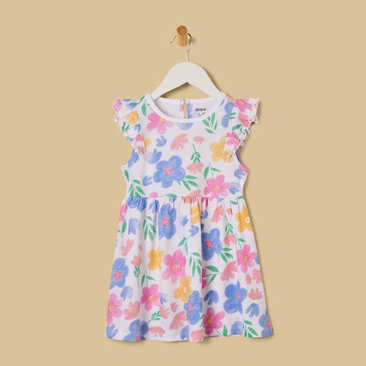 MAX-Floral Print Cotton Sleeveless Dress
