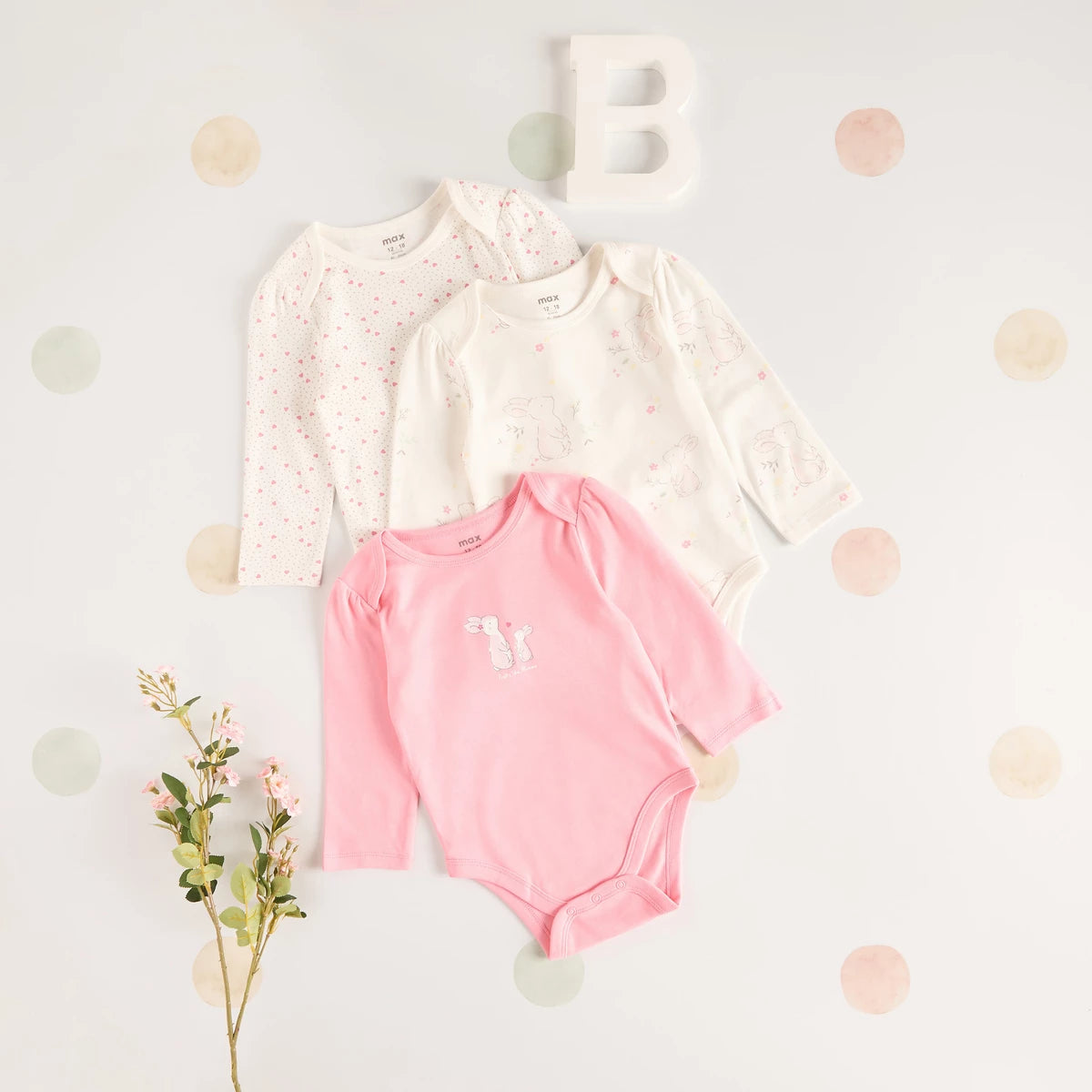 MAX-Pack of 3 - Bunny Print Long Sleeves Bodysuit
