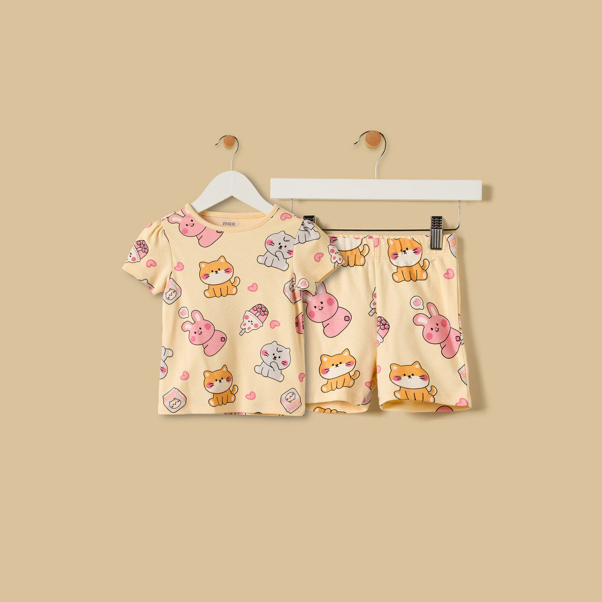MAX-Cat Print Cotton Shorts Set