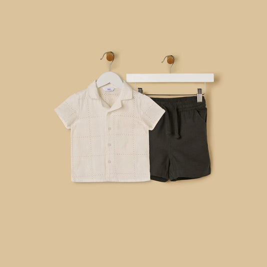 MAX-Embroidered Shirt and Shorts Set