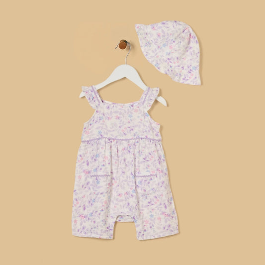 MAX-Floral Print Romper with Cap