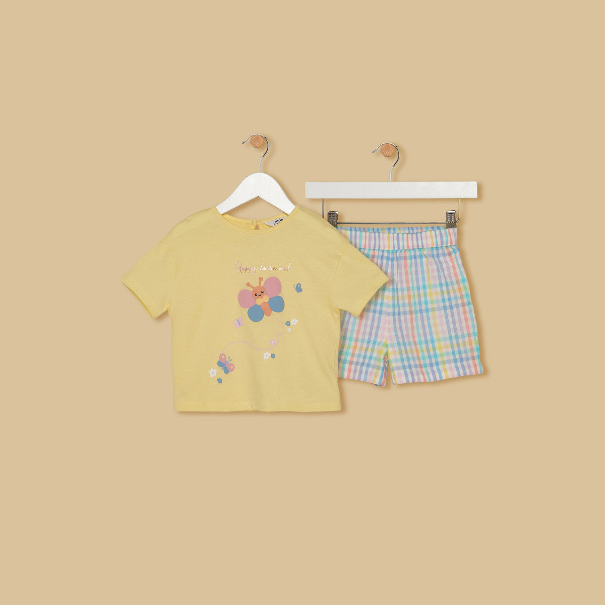 MAX-Butterfly Print T-shirt with Checked Shorts