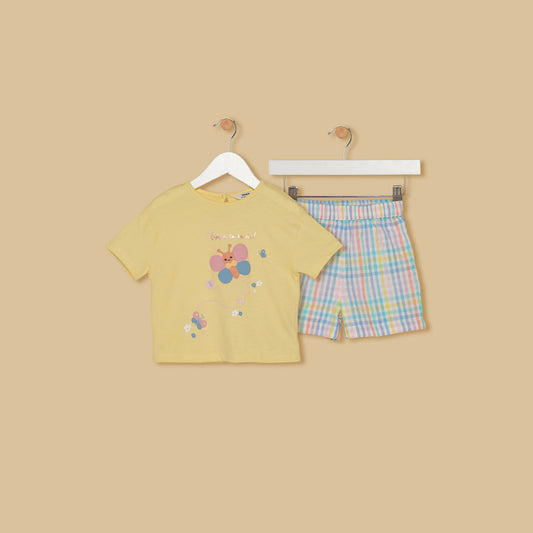 MAX-Butterfly Print T-shirt with Checked Shorts