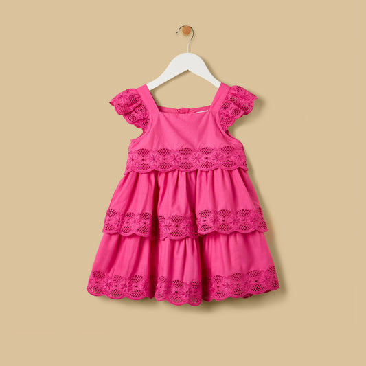 MAX-Embroidered Square Neck Sleeveless Tiered Dress