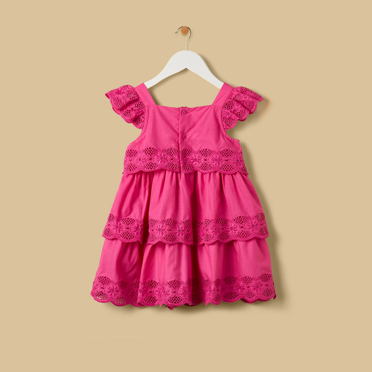 MAX-Embroidered Square Neck Sleeveless Tiered Dress