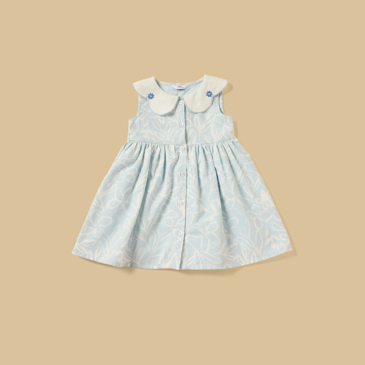 MAX-Floral Print Linen Dress with Bloomers and Cap