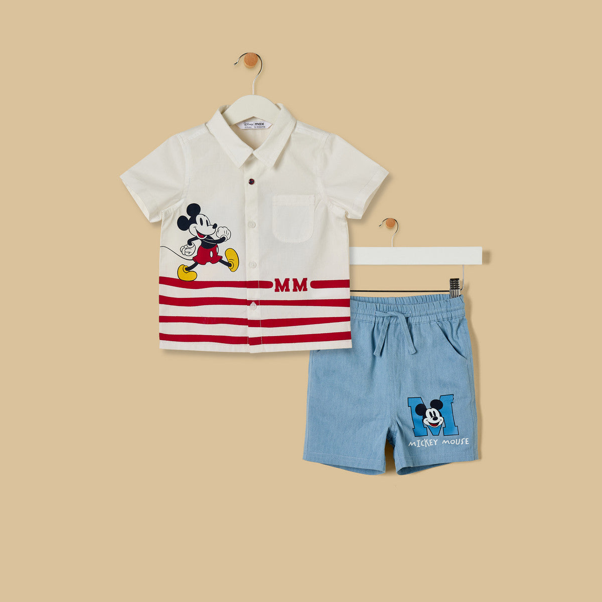 MAX-Mickey Mouse Print Shirt and Shorts Set