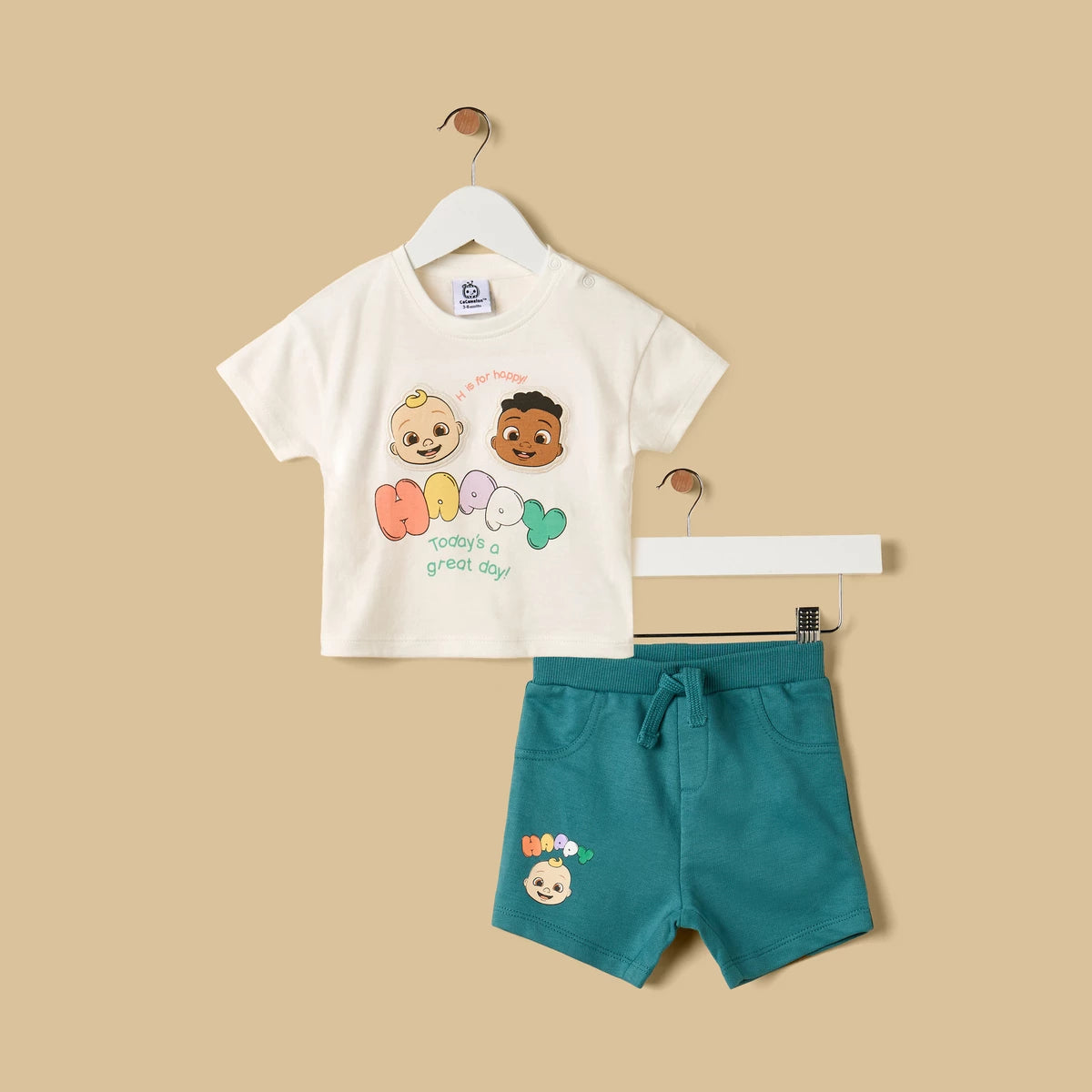 MAX-Cocomelon Applique Cotton T-shirt and Shorts Set
