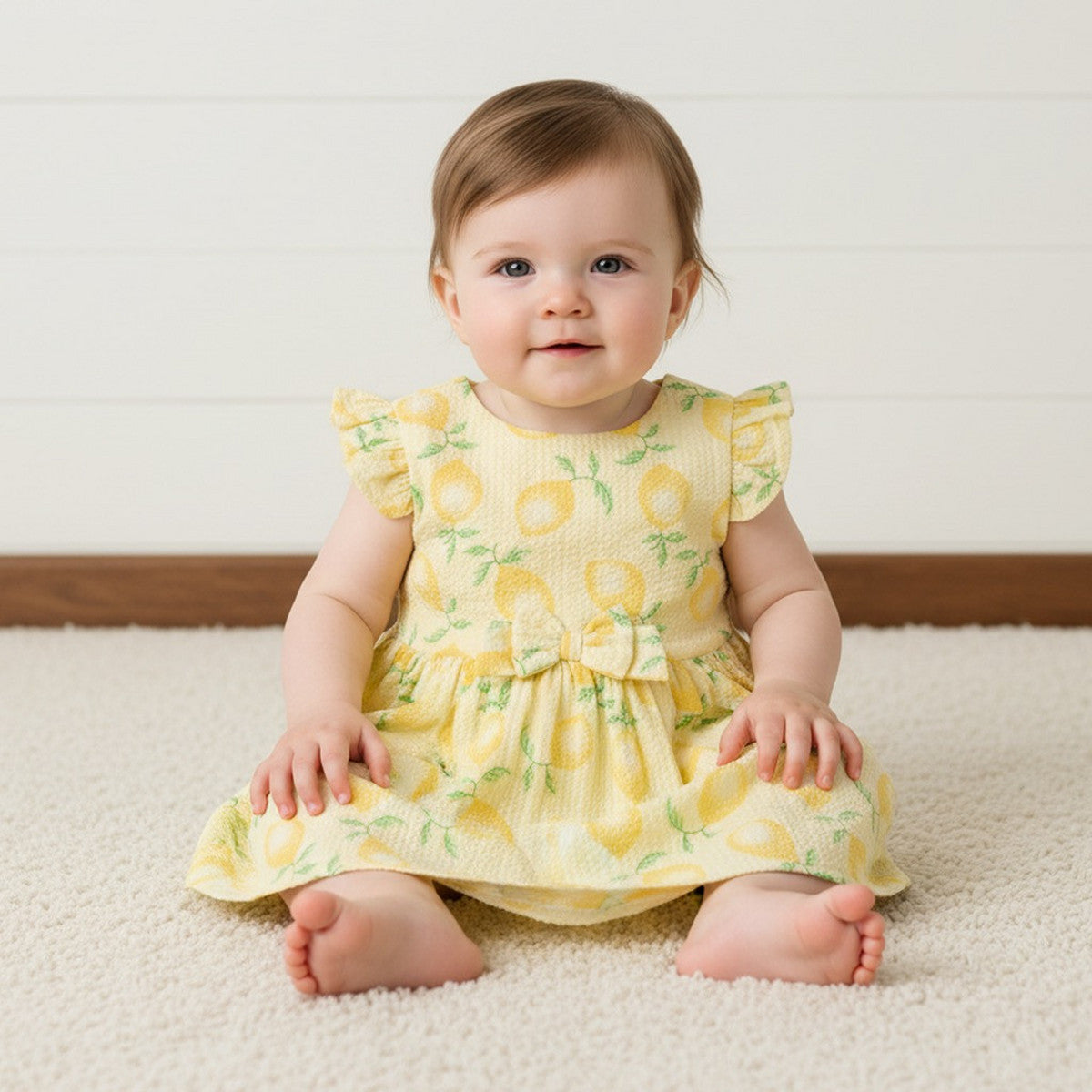 MAX-Lemon Print Sleeveless Cotton Dress