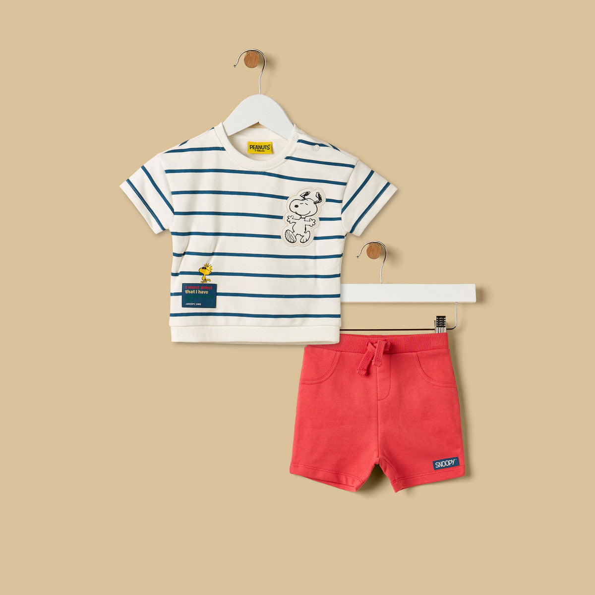 MAX-Snoopy Applique Cotton T-shirt and Shorts Set