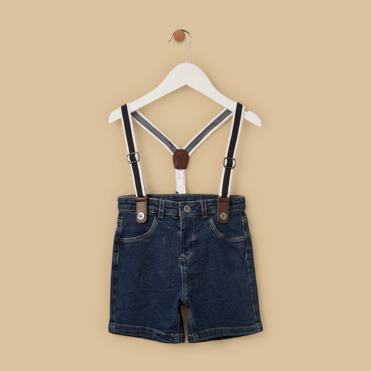 MAX-Plain Shirt with Denim Shorts and Suspenders