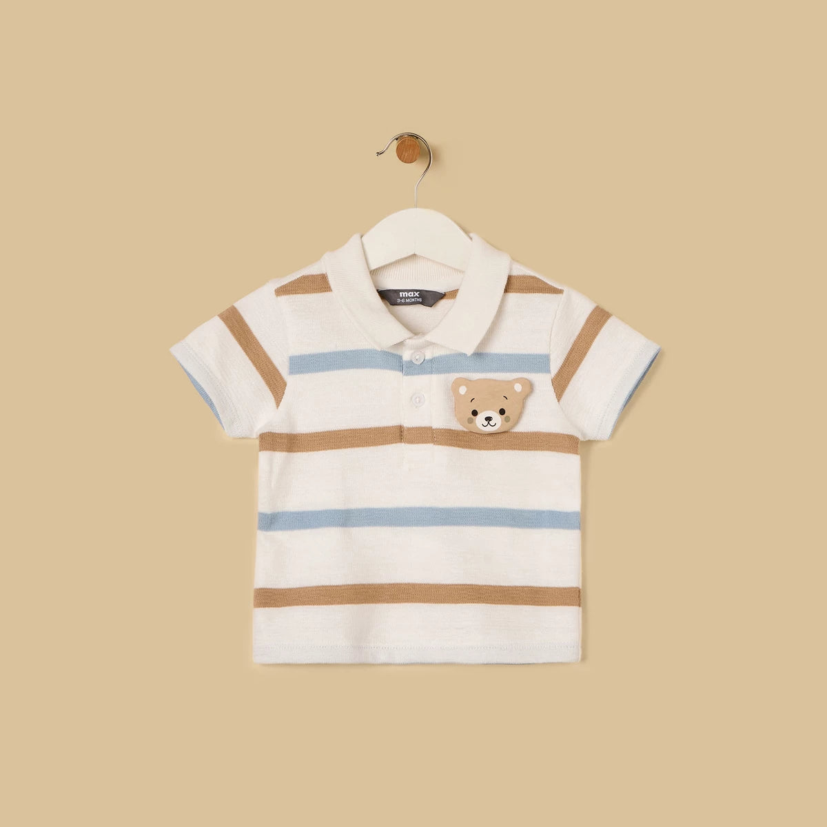 Max-Bear Applique Striped Polo T-shirt and Shorts Set