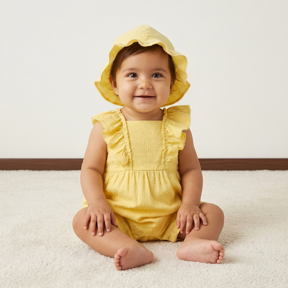 MAX-Textured Sleeveless Romper with Cap