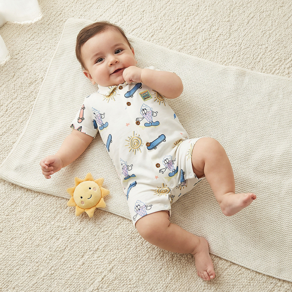 MAX-Beach Fun Print Cotton Polo Romper