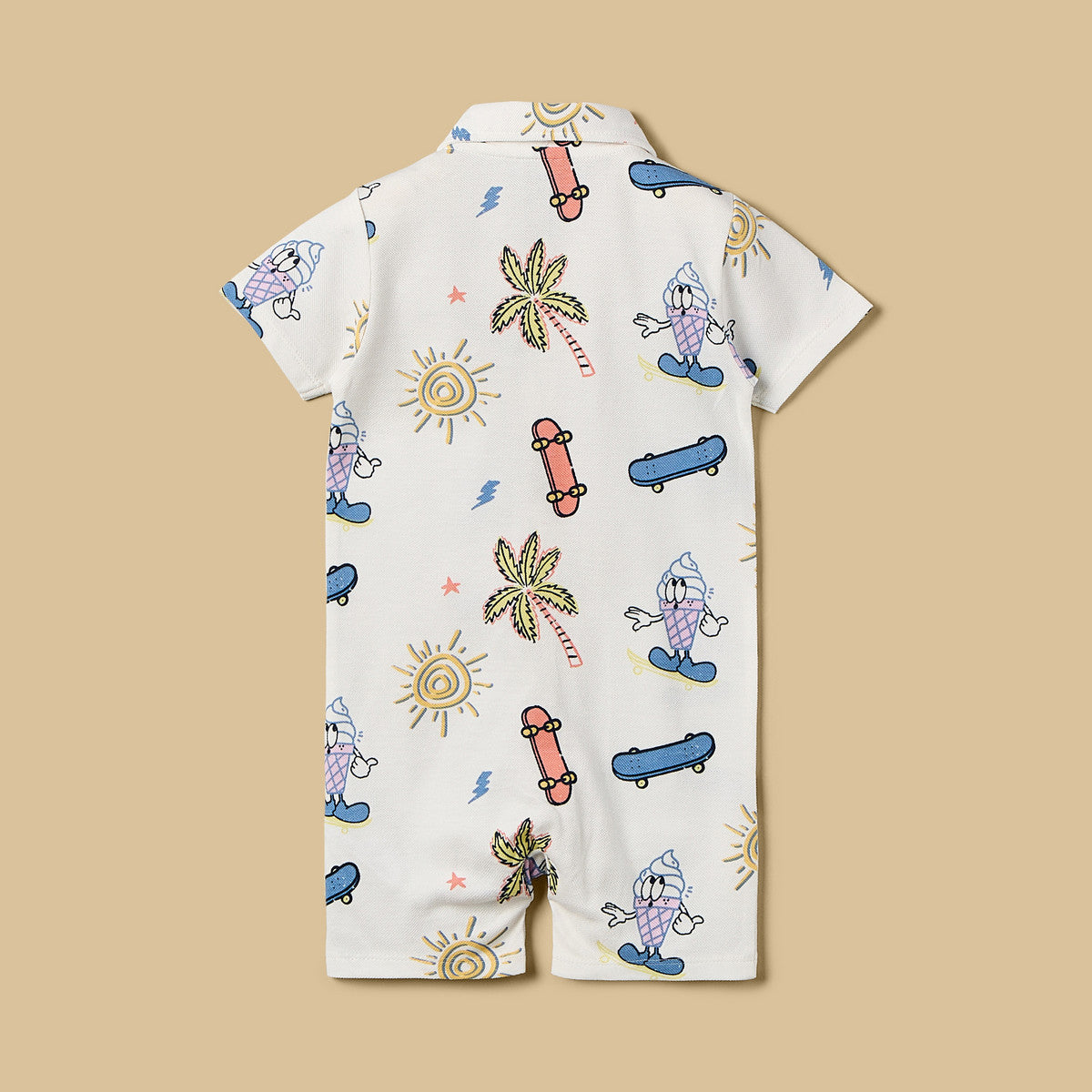 MAX-Beach Fun Print Cotton Polo Romper