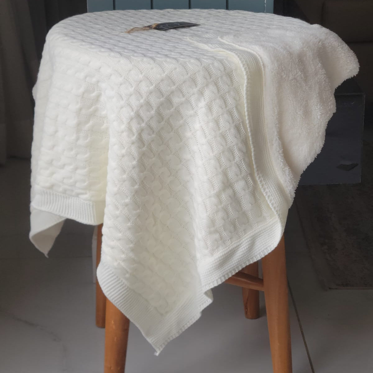 KNITTED DOUBLE SIDED SHERPA - baby blanket