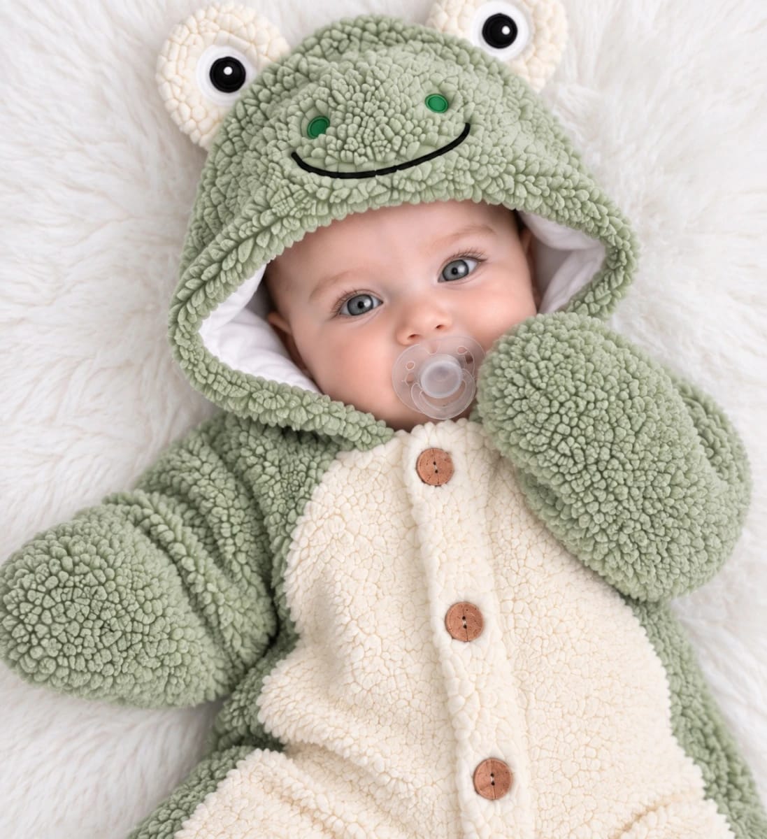 SHERPA - FUR ONESIE WITH FROG HOODIE