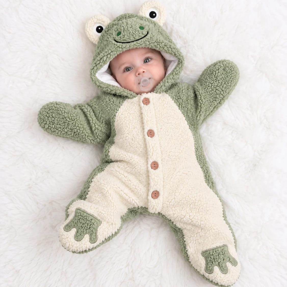 SHERPA - FUR ONESIE WITH FROG HOODIE