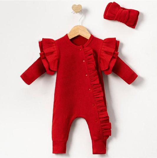Frilled romper with headband