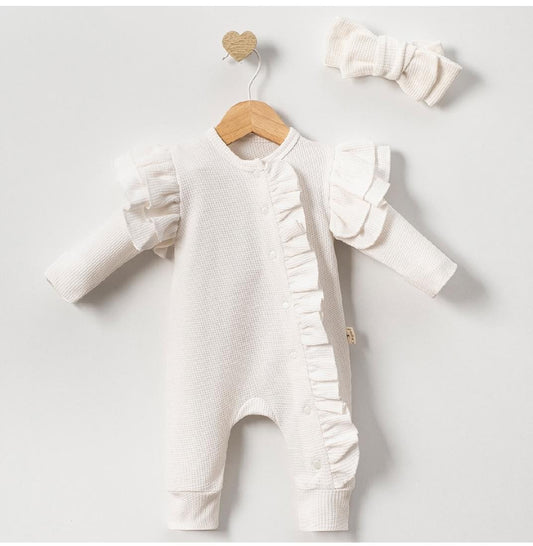 Frilled romper with headband