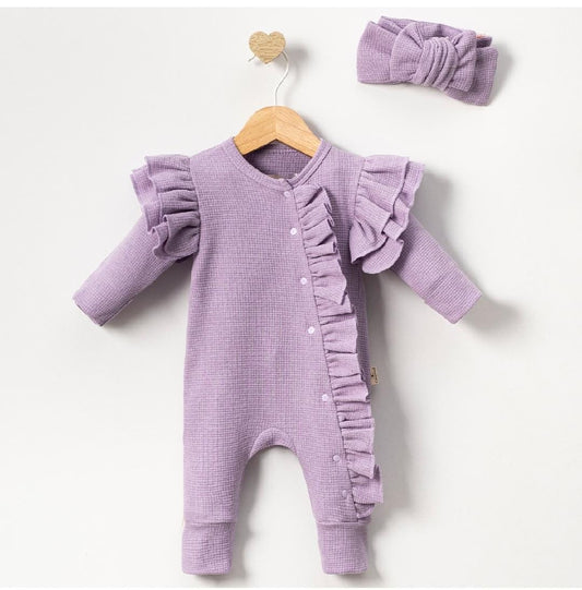 Frilled romper with headband