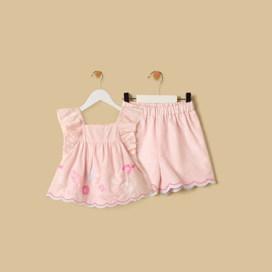 MAX-Embroidered Sleeveless Top and Shorts Set