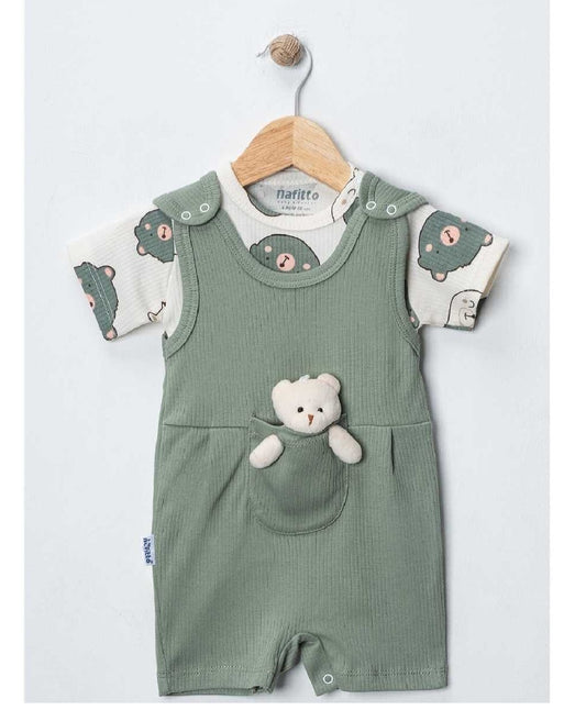 TEDDY IN A POCKET DANGAREE SET
