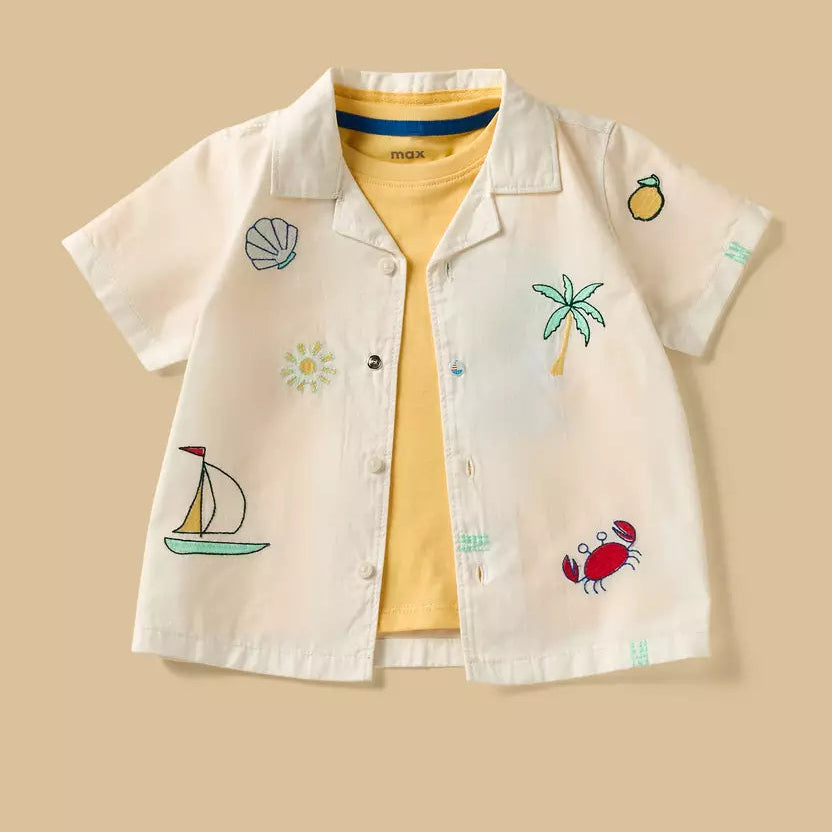 MAX-Embroidered Shirt with T-shirt and Shorts Set
