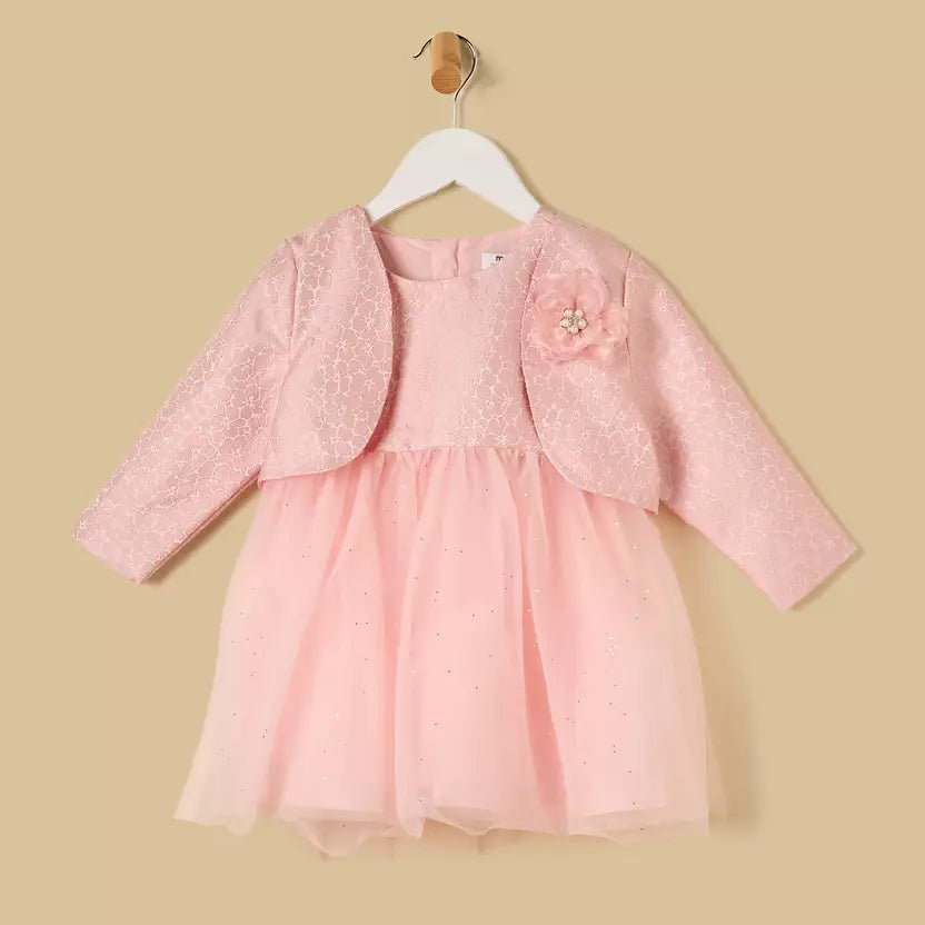 MAX-Floral Textured Dress with Bolero Jacket