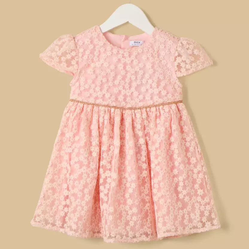 MAX-Floral Embroidered Mesh Dress