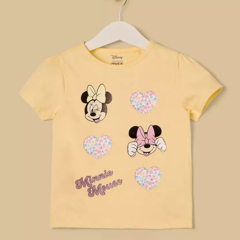 MAX-Minnie Mouse Print Cotton T-shirt and Shorts Set
