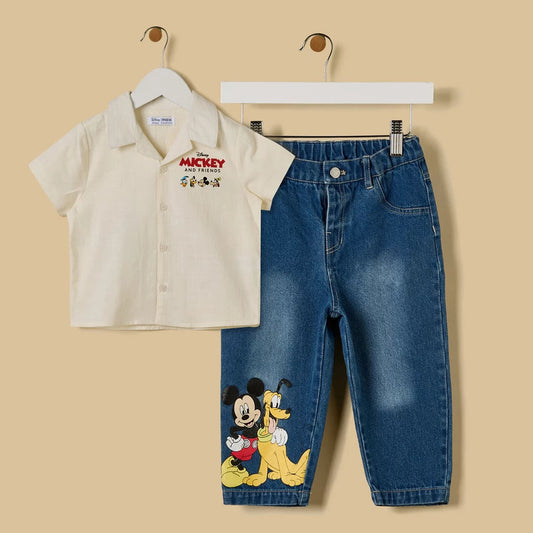 MAX - Mickey Mouse and Friends Print Cotton Shirt and Jeans Set