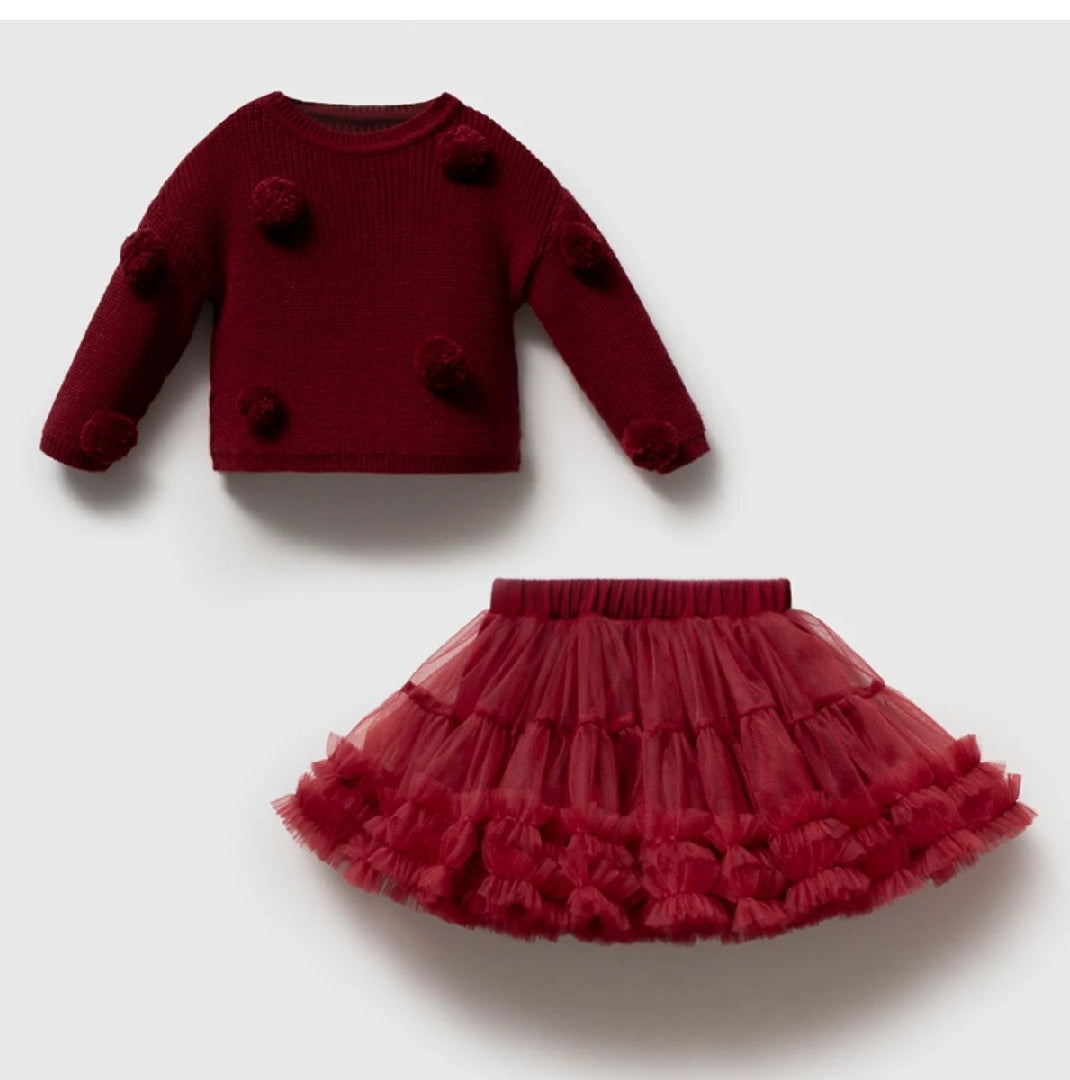 NOYNOY- 2PC POMPOM SWEATER DRESS SET
