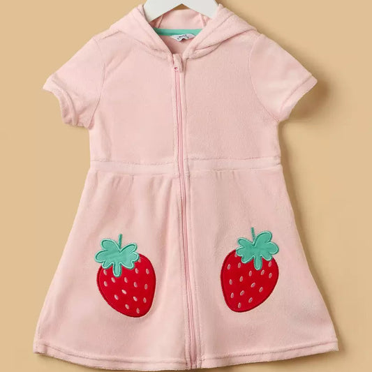 MAX-Strawberry Applique Hooded Cover-Up