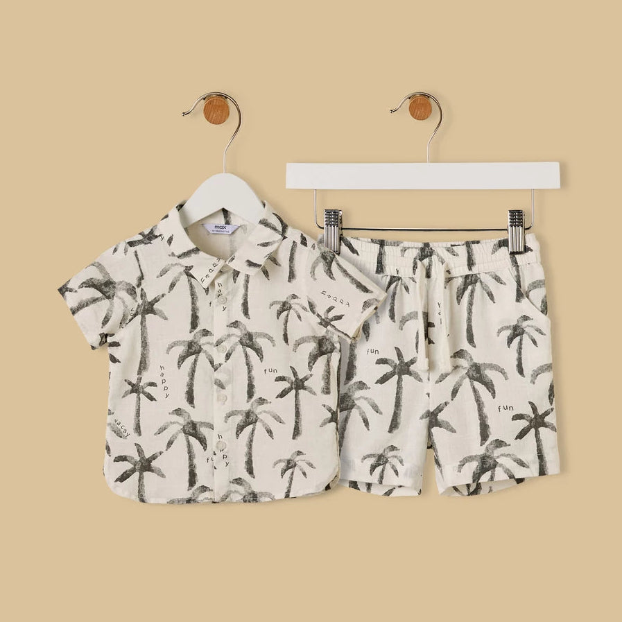 MAX - Palm Tree Print Cotton Shirt and Shorts Set