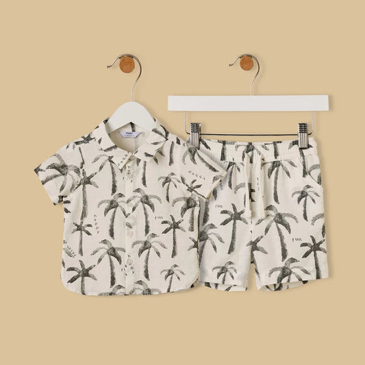 MAX - Palm Tree Print Cotton Shirt and Shorts Set