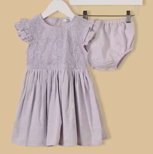 MAX-Floral Embroidered Cotton Dress with Bloomers