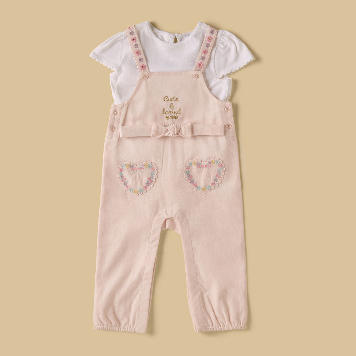 MAX-Embroidered Cotton Dungaree with T-shirt and Hairband