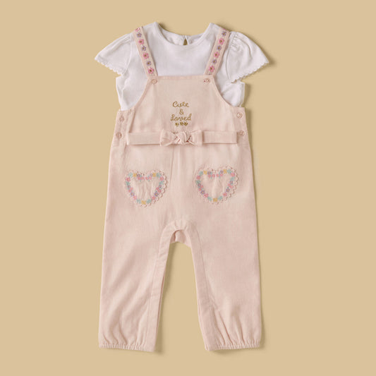 MAX-Embroidered Cotton Dungaree with T-shirt and Hairband
